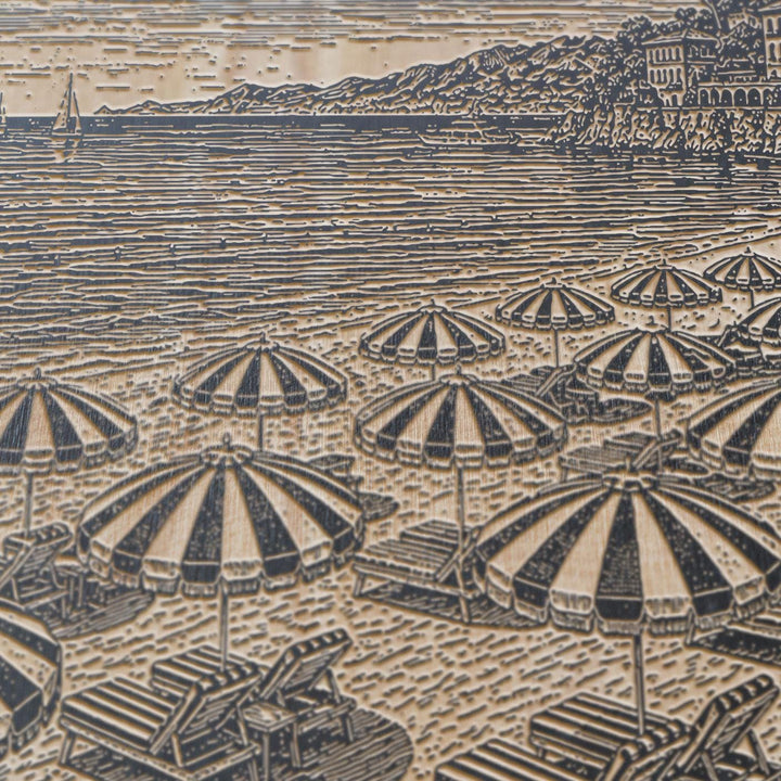 Mediterranean Beach Resort Engraved Illustration