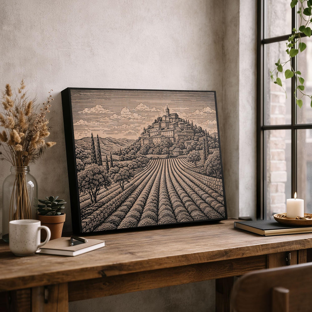 Provence Lavender Fields Engraved Birch Art Panel