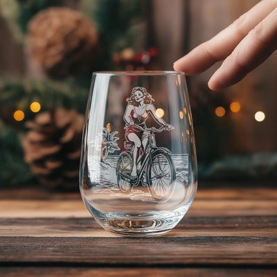 Beach Cruiser Babe Glasses | Vintage Beach Themed Whiskey, Wine & Beer Glassware, Ocean Summer Drinkware, Beach Biker Gift, Retro Home Decor