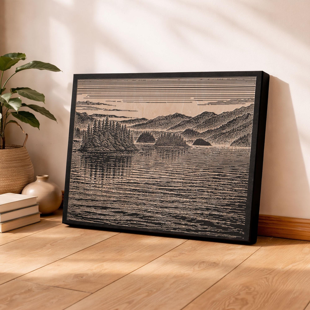 Inside Passage British Columbia Engraved Birch Art Panel