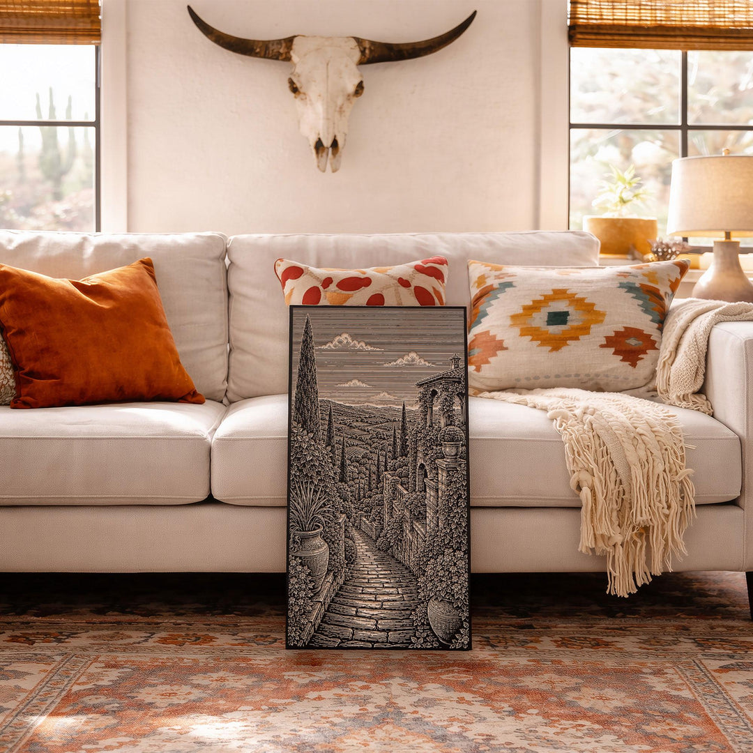 Italian Villa Garden Engraved Birch Art Panel