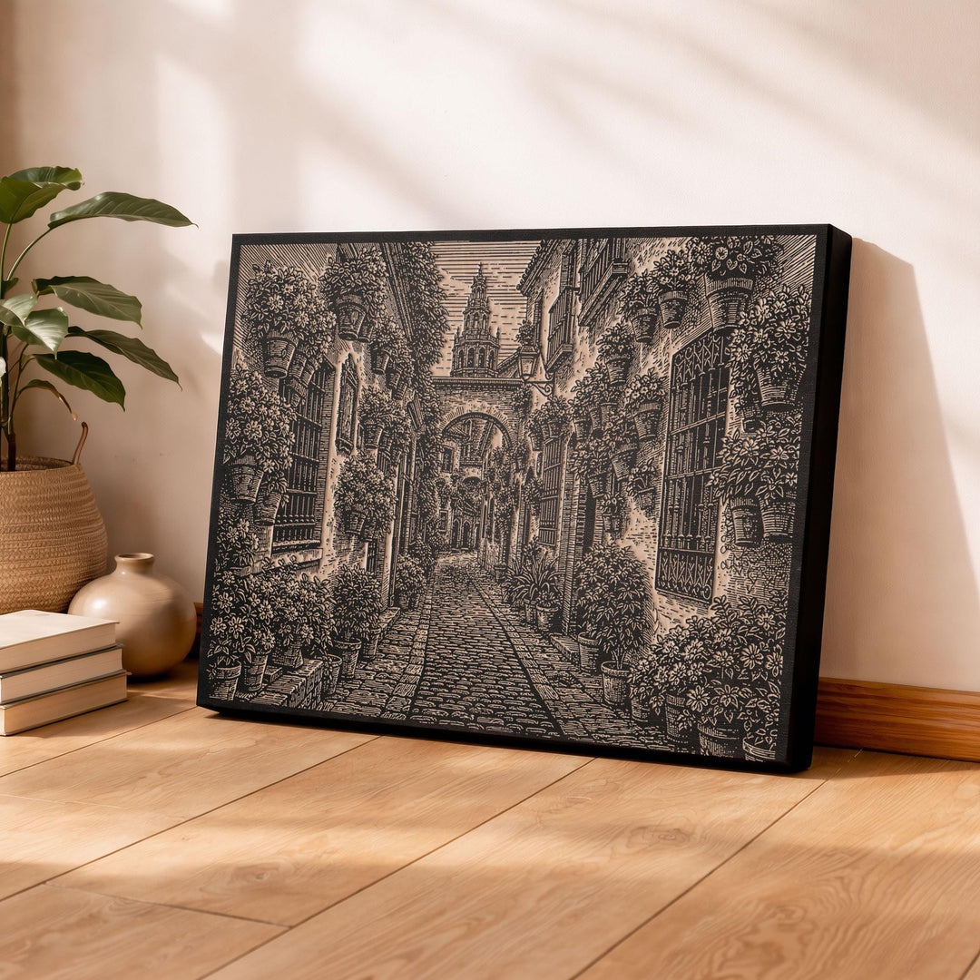 Córdoba Old Town Engraved Birch Art Panel