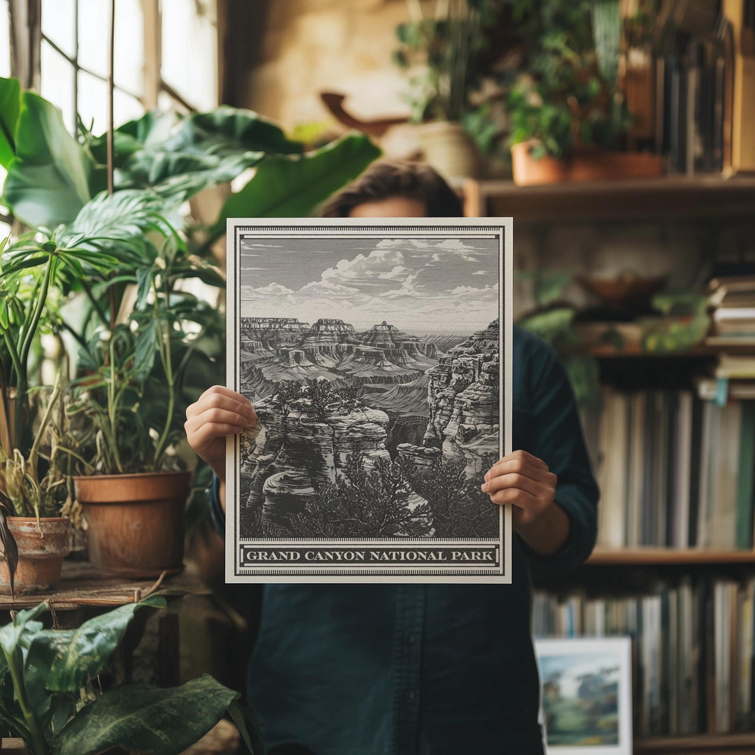 Grand Canyon Southern Rim National Park Lithograph - Vintage Arizona poster design, archival quality matte fine art print. Outdoorsy Gift.