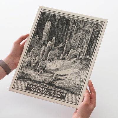 Carlsbad Caverns National Park Lithograph Style Print - Vintage New Mexico archival matte fine art print. Chihuahuan Desert Travel Gift