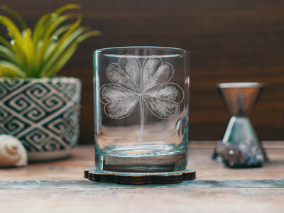 Four Leaf Clover Glasses | 4 Leaf Clover Shamrock Whiskey, Wine & Beer Glassware, Luck of the Irish Gift, St Patrick&#39;s Day Lucky Charm Gift