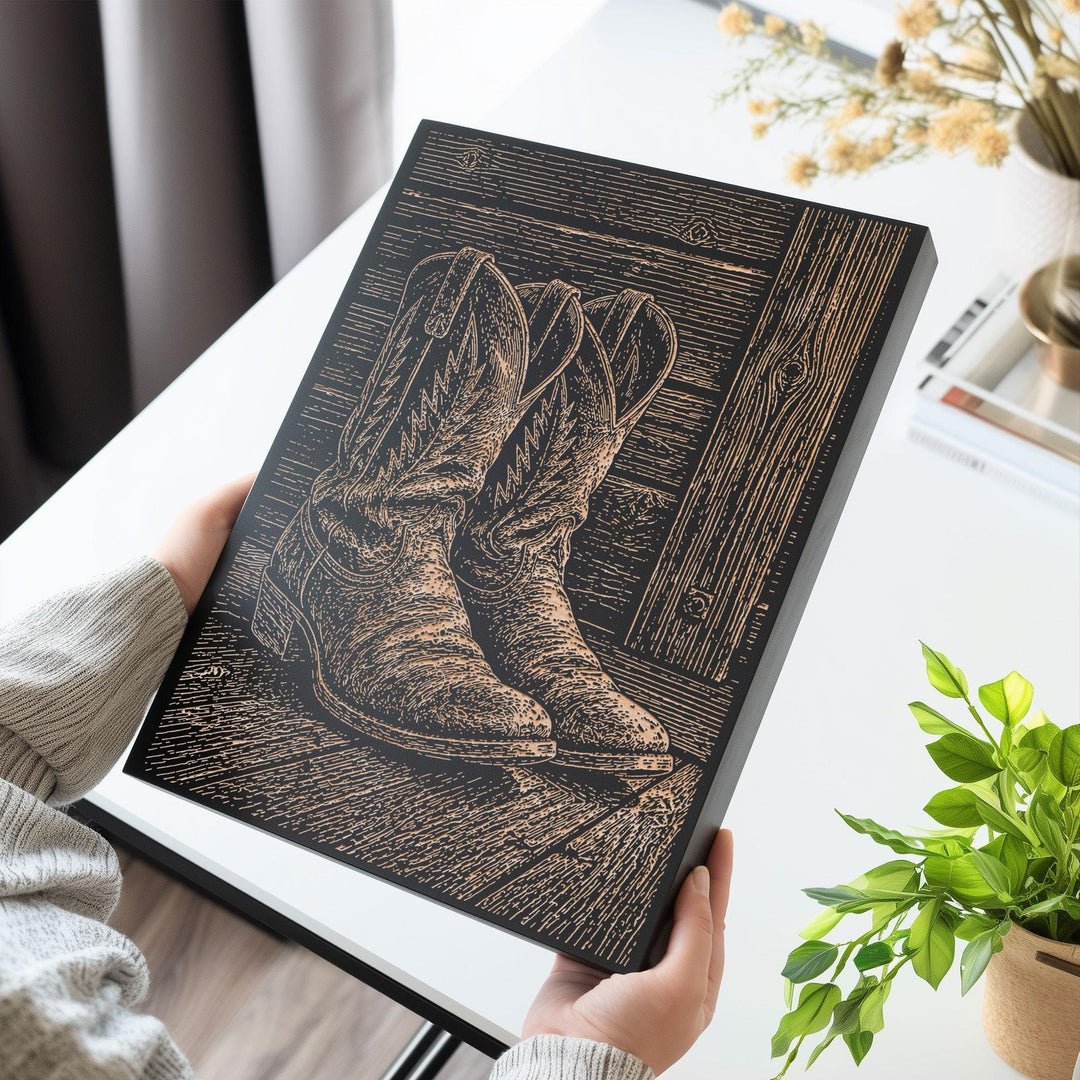 Cowboy Boots Engraved Illustration