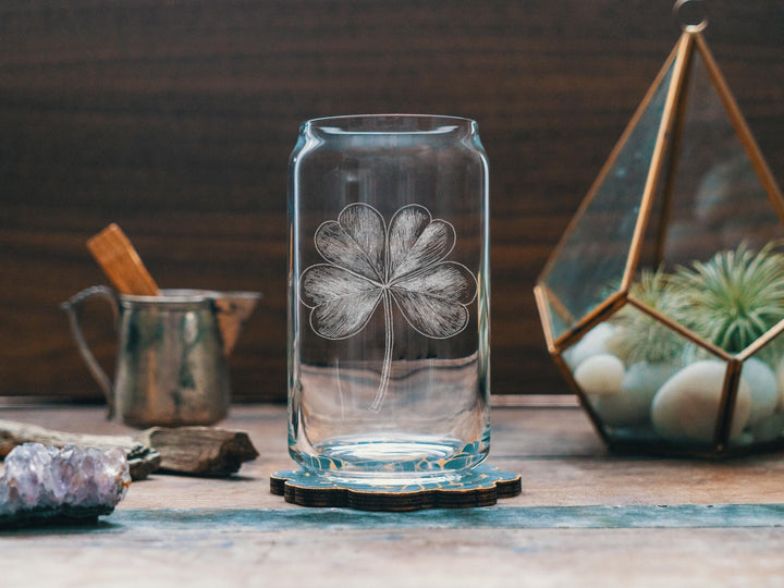 Four Leaf Clover Glasses | 4 Leaf Clover Shamrock Whiskey, Wine &amp; Beer Glassware, Luck of the Irish Gift, St Patrick&amp;