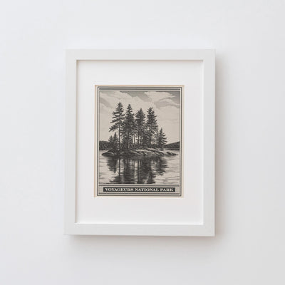 Voyageurs National Park Lithograph Style Print - Vintage Minnesota archival matte fine art print Gift. Rainy, Kabetogama & Namakan lakes