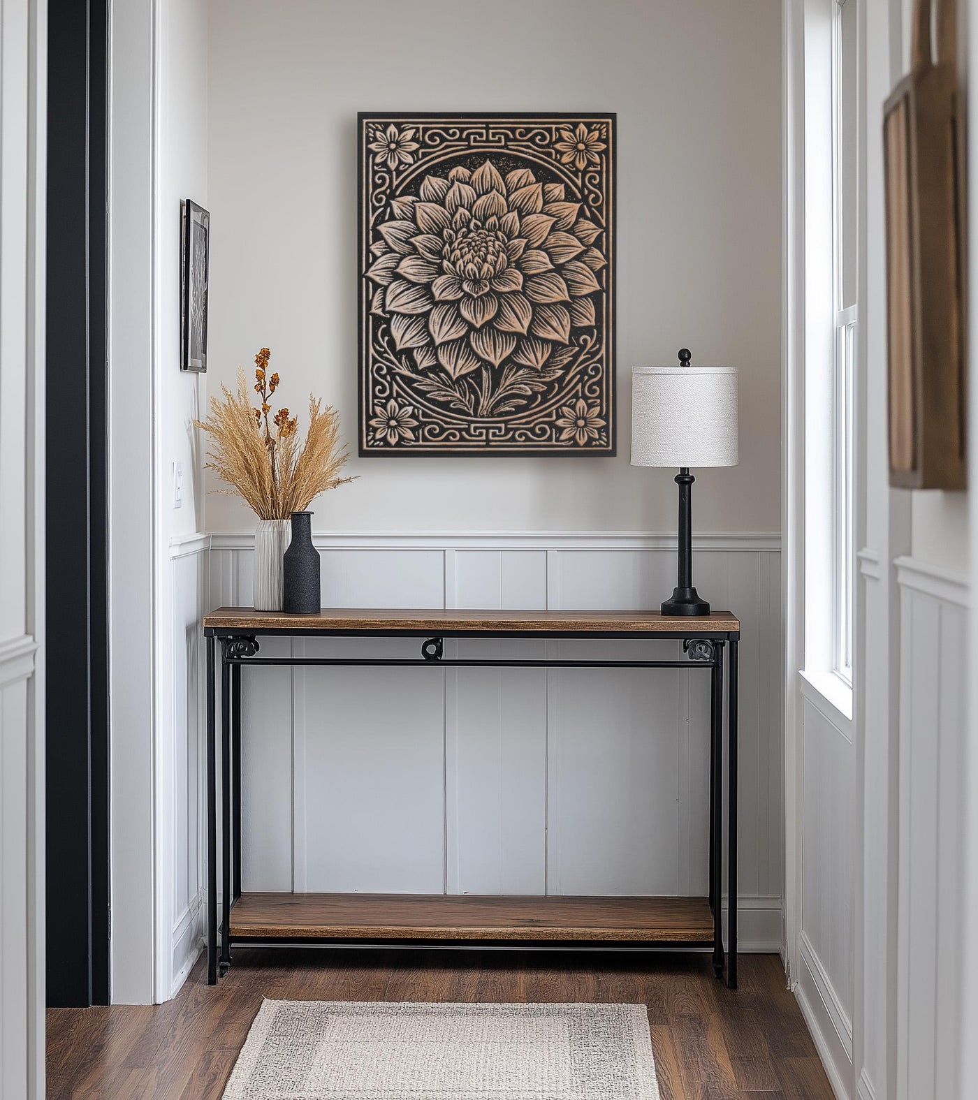 Dahlia Bloom Engraved Birch Illustration