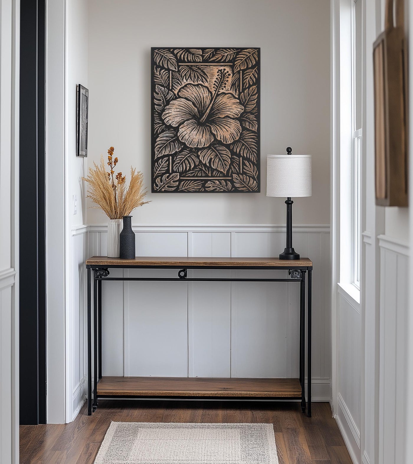 Hibiscus Flower Engraved Birch Illustration