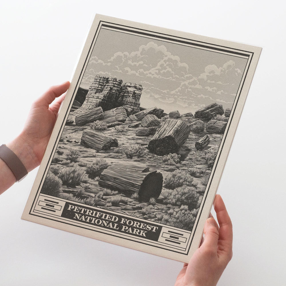 Petrified Forest Park Lithograph Style Print - Vintage Arizona archival matte fine art print. Rainbow Forest Newspaper Rock Desert West Gift