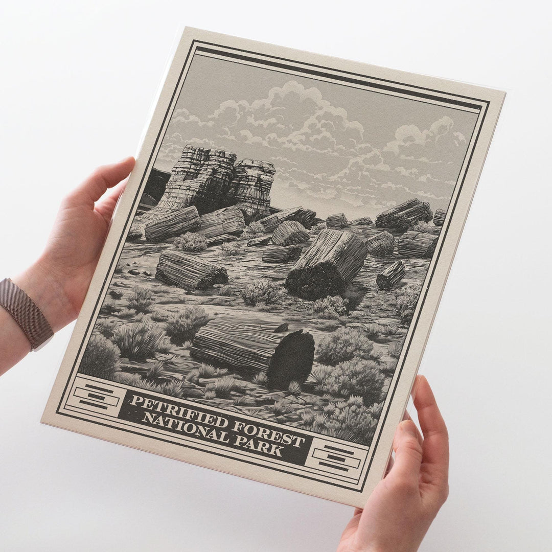 Petrified Forest Park Lithograph Style Print - Vintage Arizona archival matte fine art print. Rainbow Forest Newspaper Rock Desert West Gift