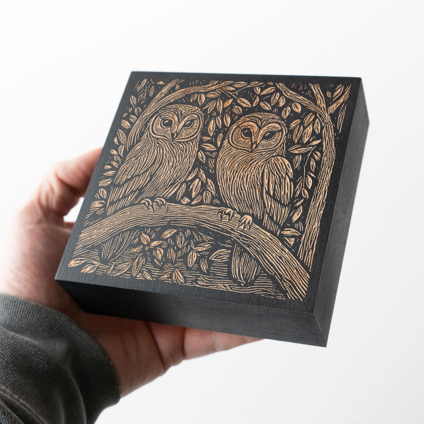 Barn Owl Couple Engraved Birch Wood Panel
