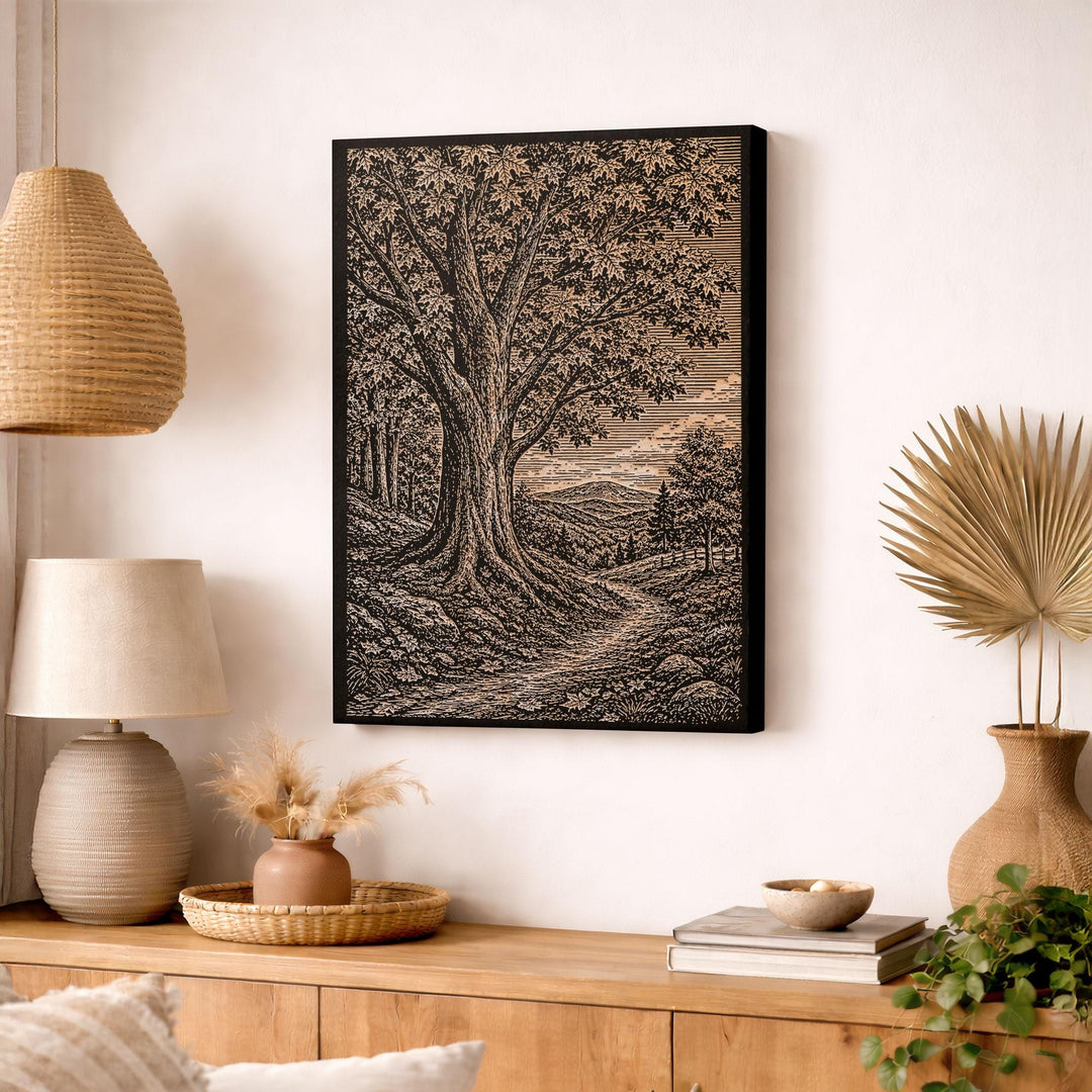 Sugar Maple Canopy in Autumn Engraved Birch Art Panel