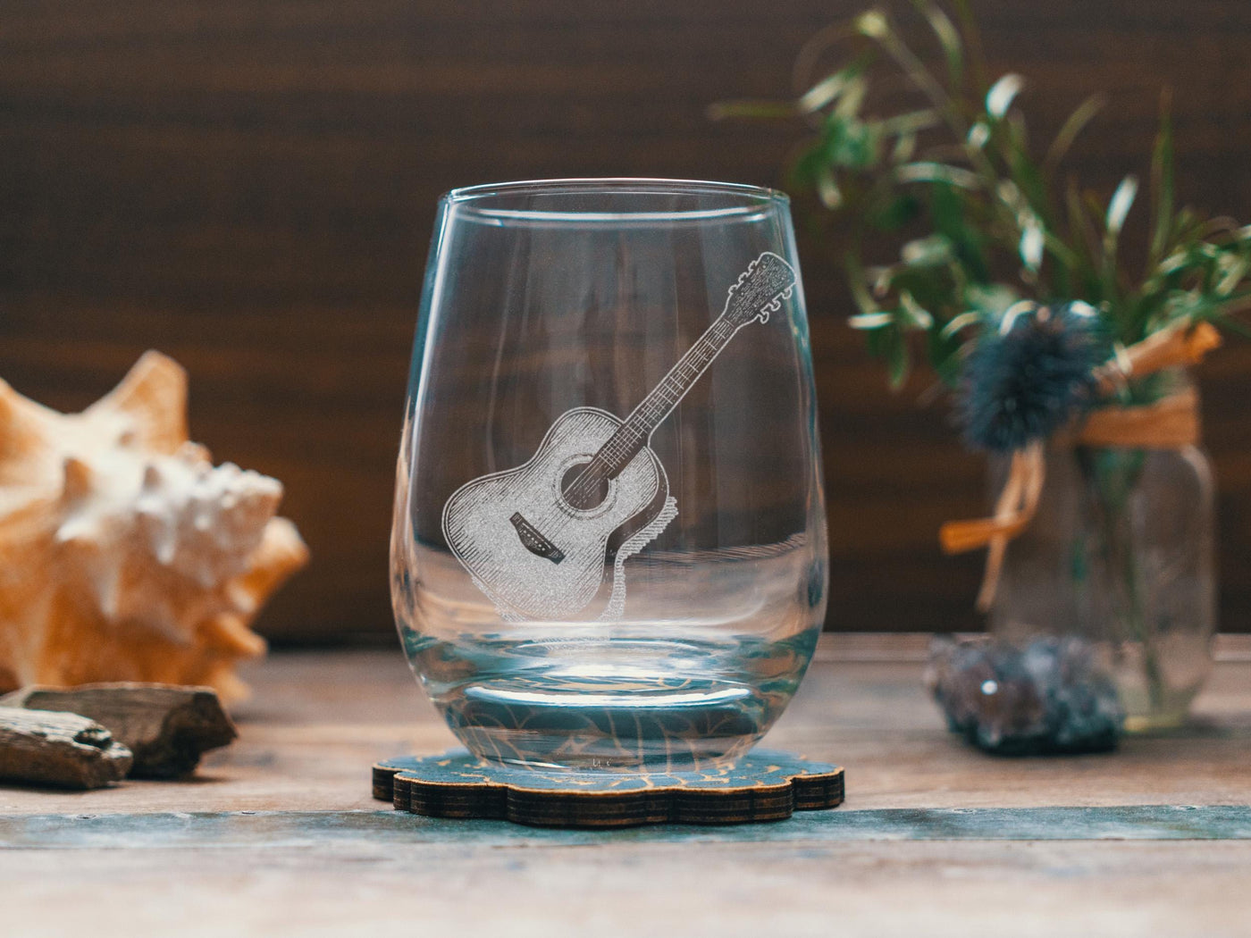 Acoustic Guitar Glasses | Music Themed Personalized Whiskey, Wine & Beer Glassware, Instrument Drinkware, Singer Songwriter Guitar Gift