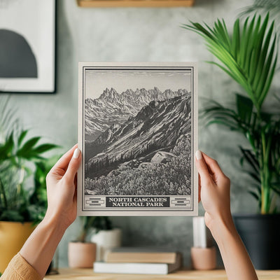 North Cascades National Park Lithograph Style Print - Vintage Washington archival matte fine art print Gift. Thunder Creek Boats dot Ross