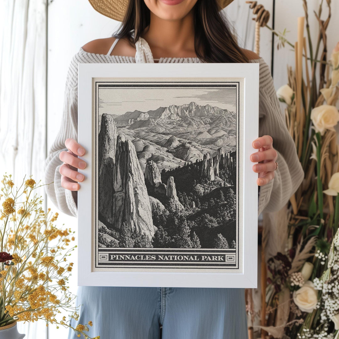 Pinnacles National Park Lithograph Style Print - Vintage California archival matte fine art print. Salinas Valley Pacific Coast Ranges Gift