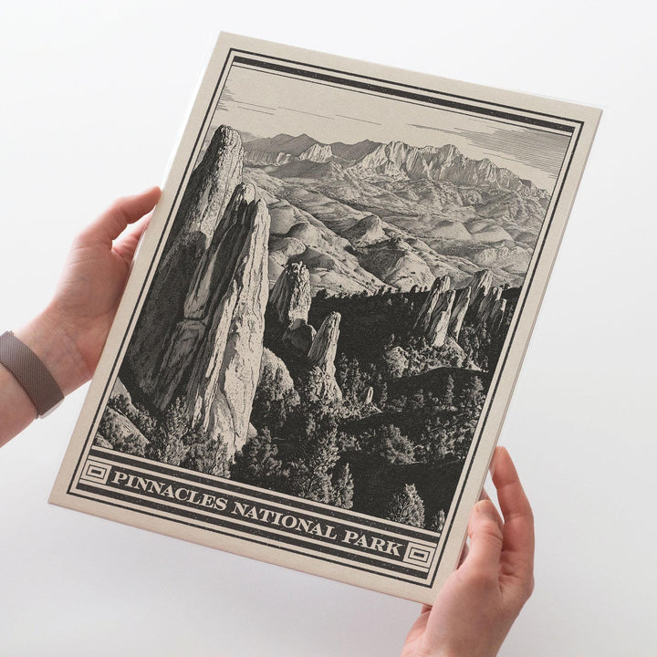 Pinnacles National Park Lithograph Style Print - Vintage California archival matte fine art print. Salinas Valley Pacific Coast Ranges Gift