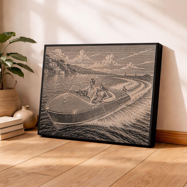 Classic Riviera Speed Boat Engraved Illustration