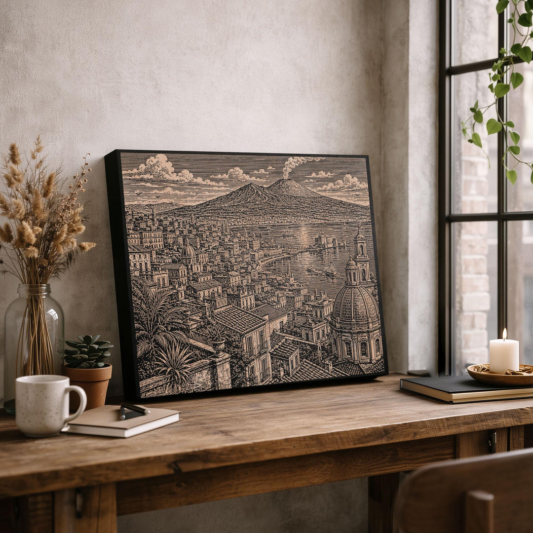 Naples Italy Engraved Birch Art Panel