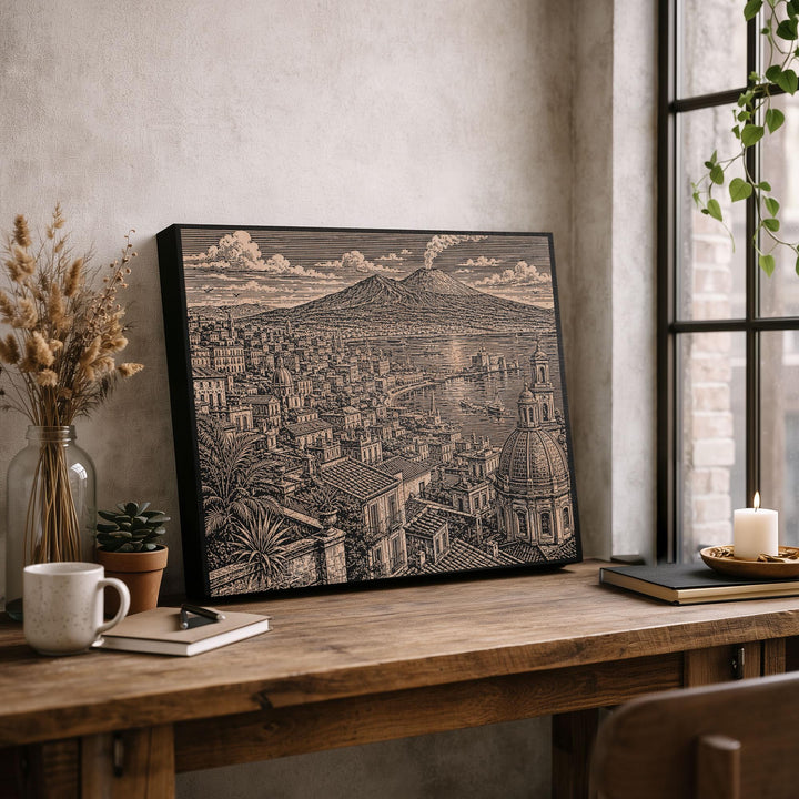 Naples Italy Engraved Birch Art Panel