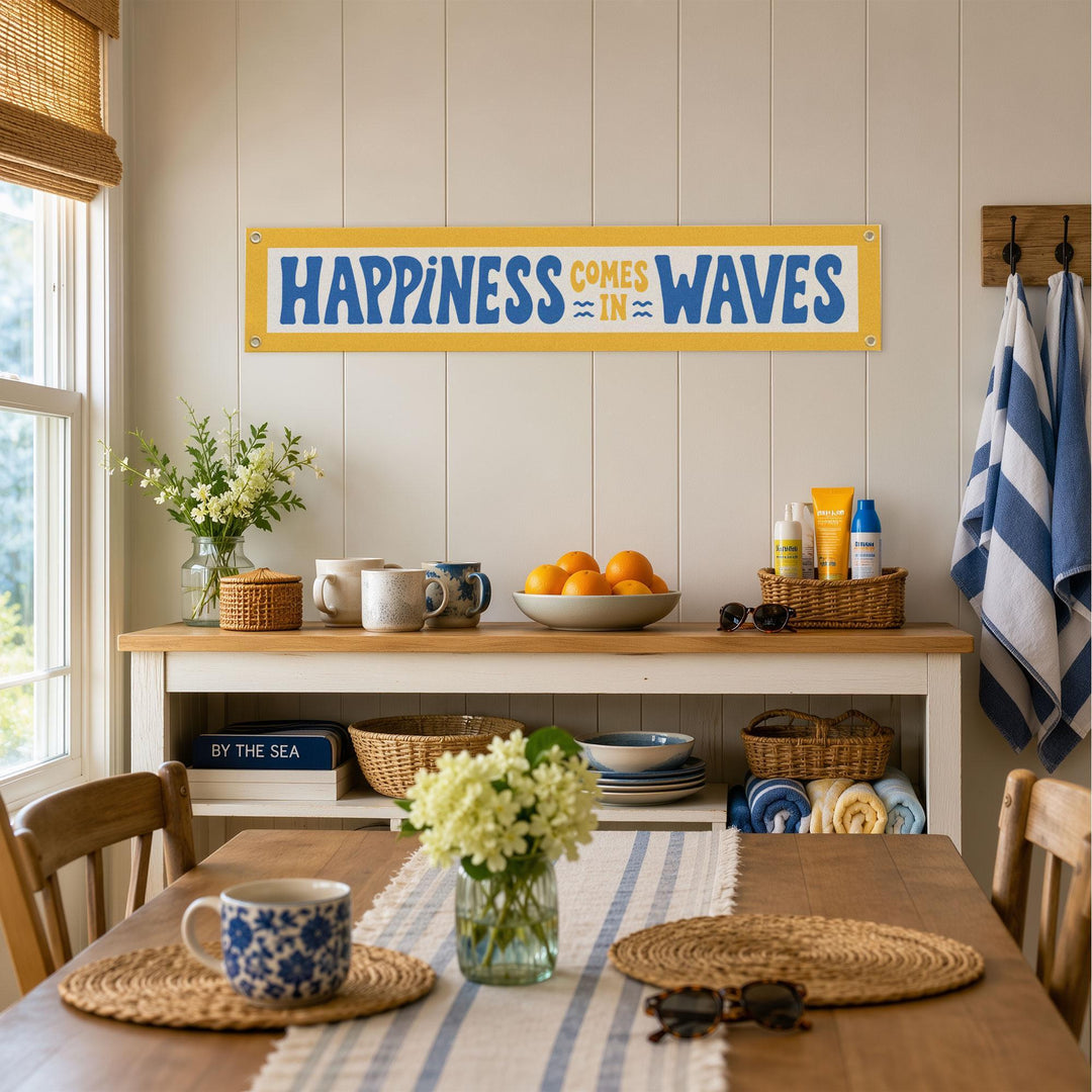 Happiness Comes in Waves Felt Banner
