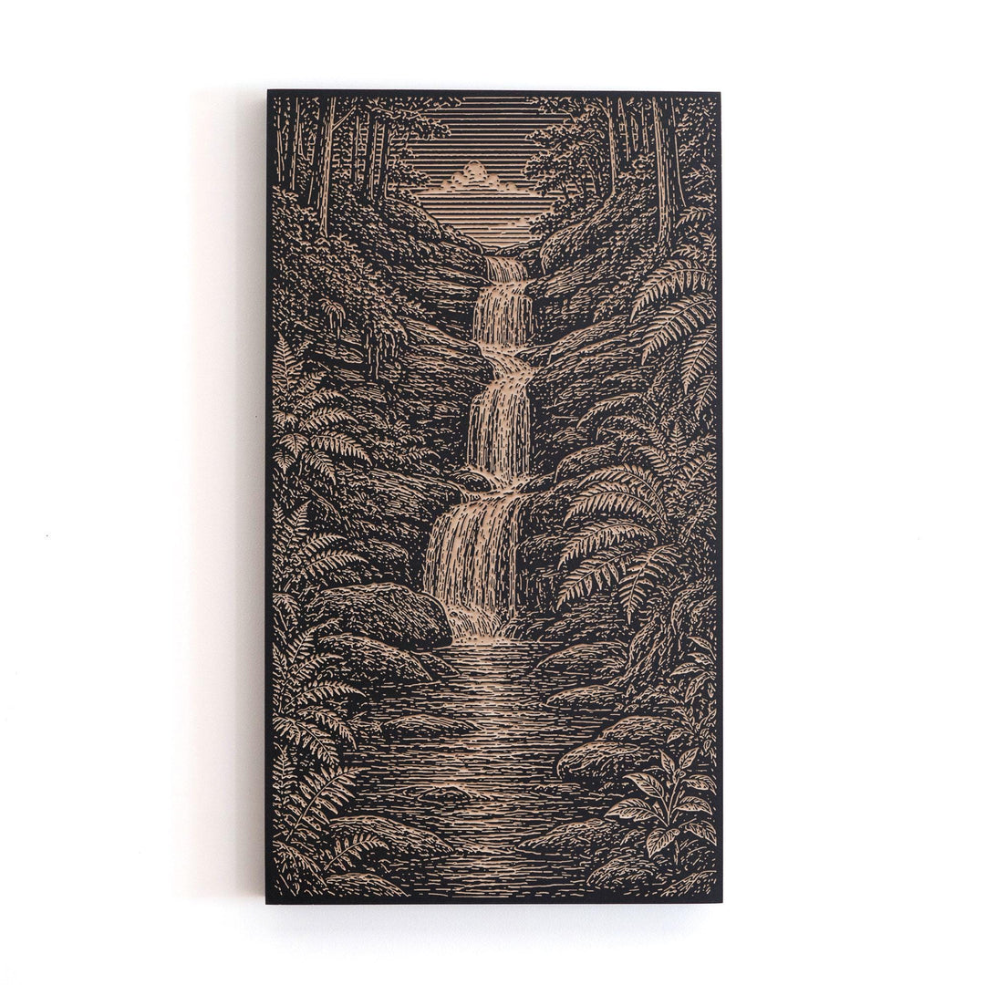 Waterfall Through Fern Grotto Engraved Birch Art Panel