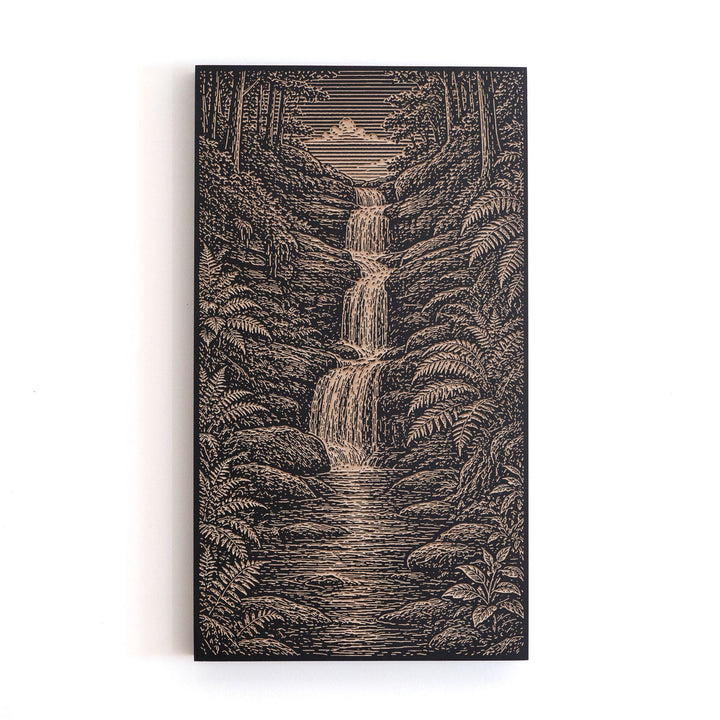 Waterfall Through Fern Grotto Engraved Birch Art Panel