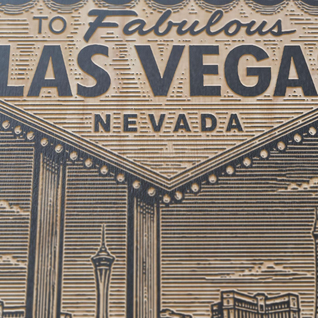 Welcome to Las Vegas Sign Engraved Birch Art Panel