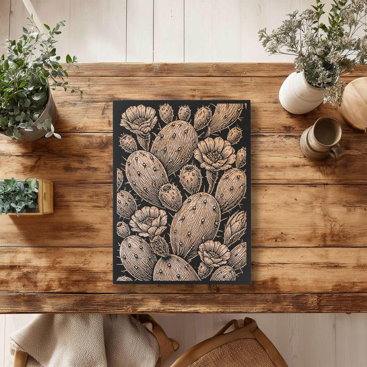 Prickly Pear Cactus Engraved Birch Art Panel