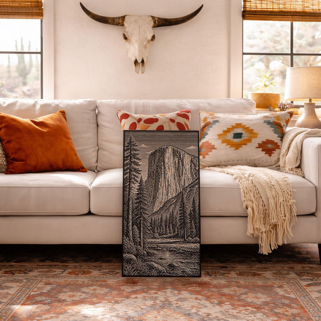 Yosemite Granite Wall and Pines Engraved Birch Art Panel