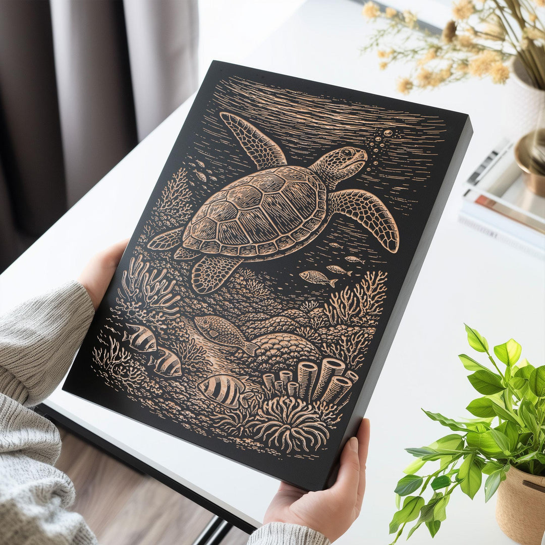 Sea Turtle Engraved Birch Art Panel