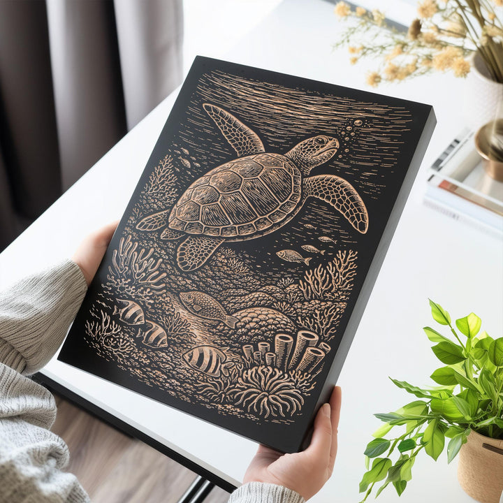 Sea Turtle Engraved Birch Art Panel