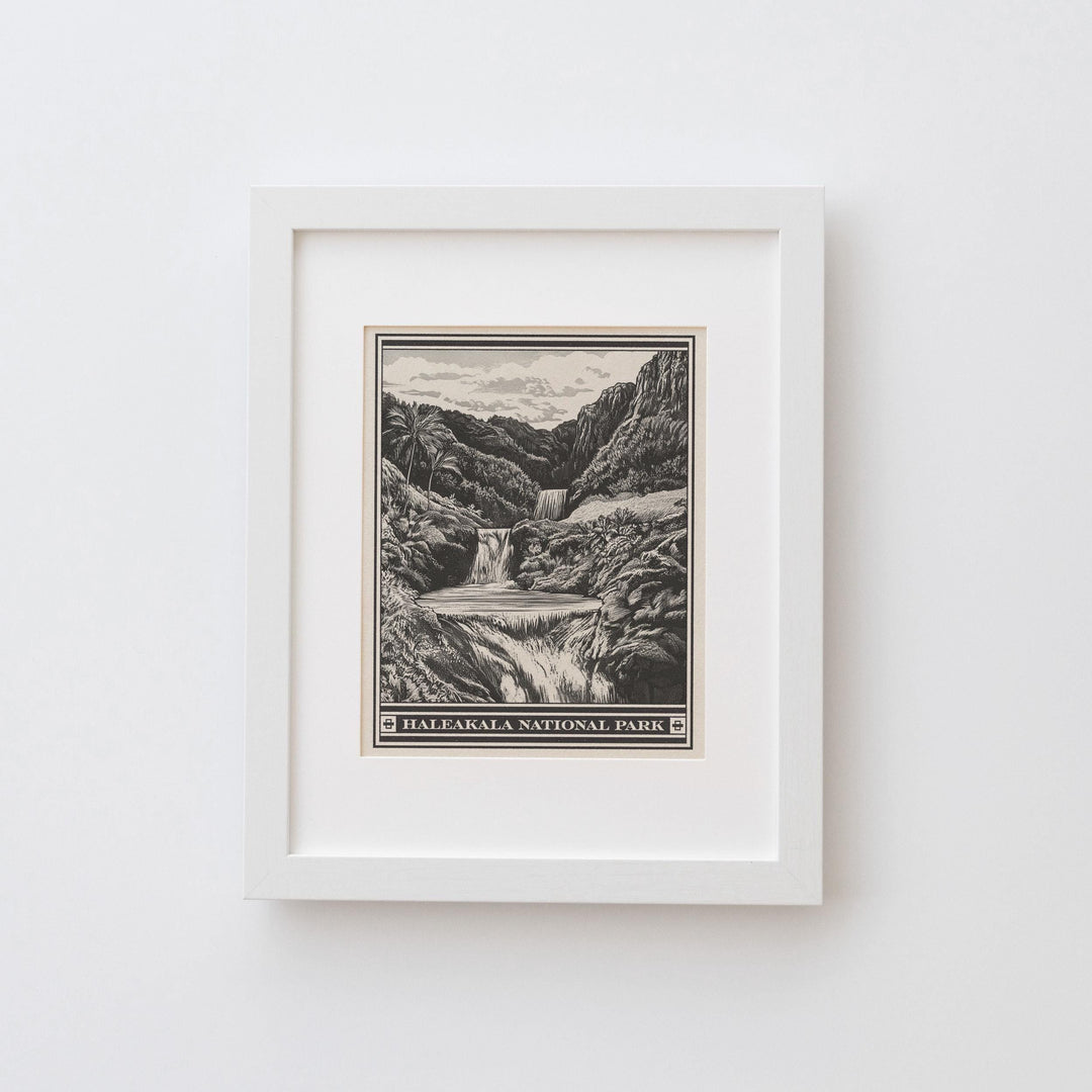 Haleakala National Park Seven Sacred Pools Lithograph Style Print - Vintage Maui Hawaii archival matte fine art print. Gift Waterfall Hawaii