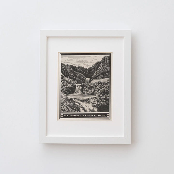 Haleakala National Park Seven Sacred Pools Lithograph Style Print - Vintage Maui Hawaii archival matte fine art print. Gift Waterfall Hawaii