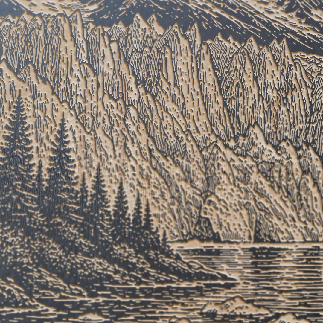 Glacier and Spruce Shore Engraved Birch Art Panel