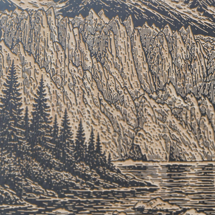 Glacier and Spruce Shore Engraved Birch Art Panel