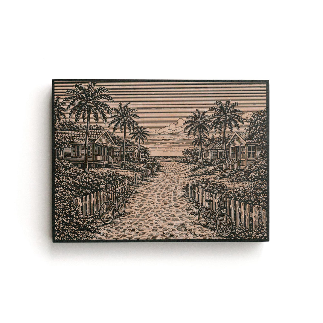 Beach Bungalow Engraved Birch Art Panel