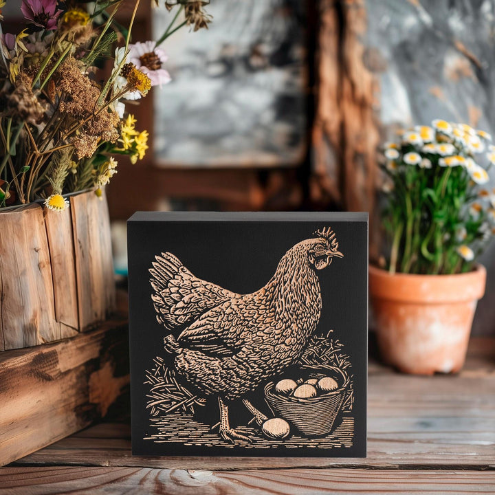 Hen With Eggs Engraved Illustration