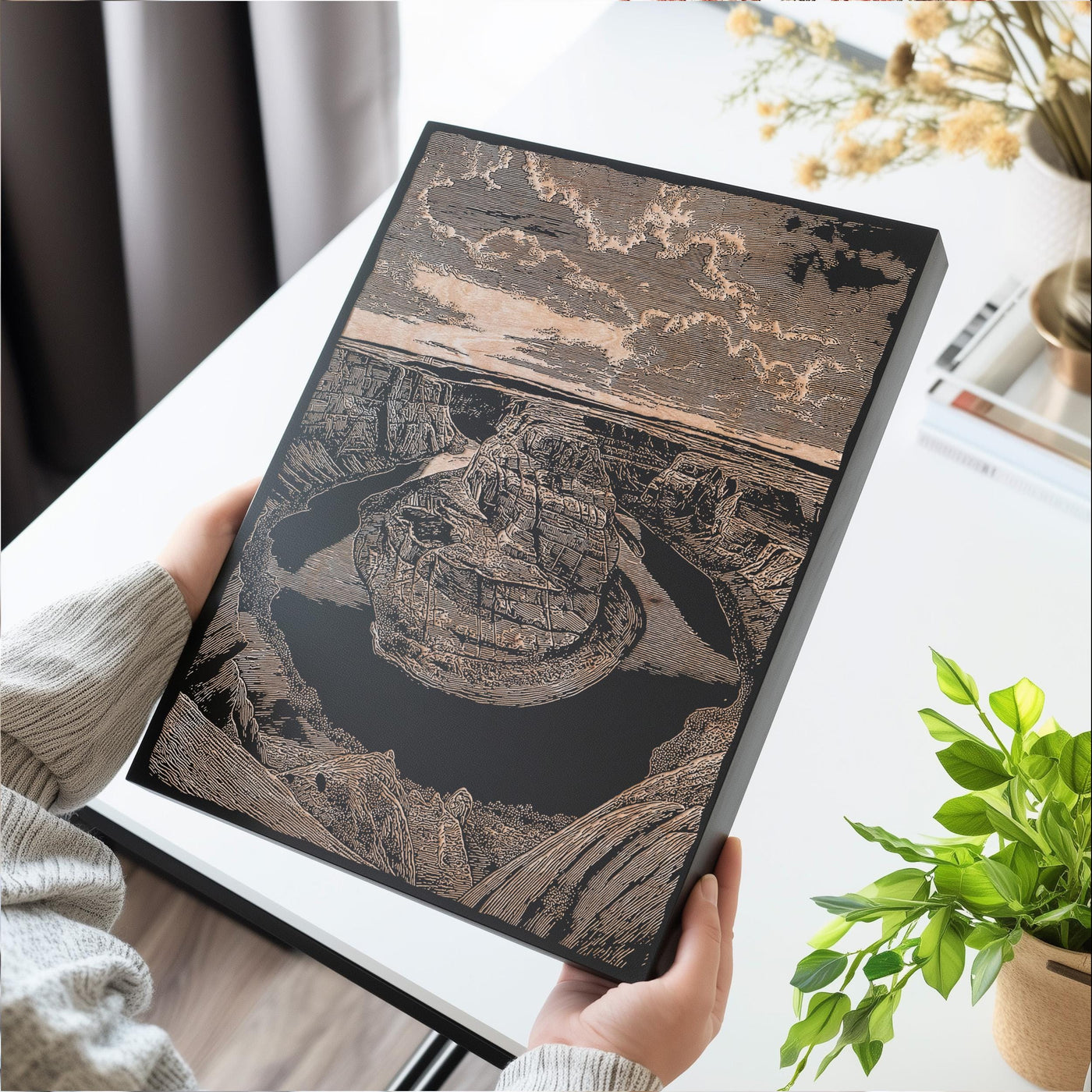 Horseshoe Bend Scene Engraved Illustration