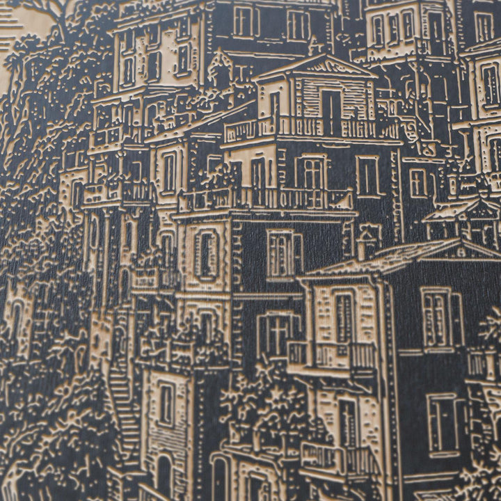 Cinque Terre Cliffside Village Engraved Birch Art Panel
