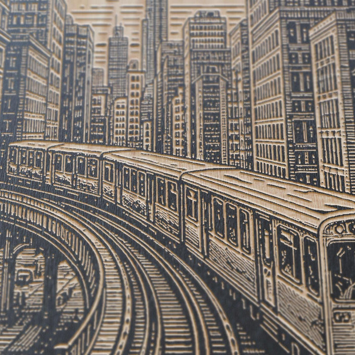 Chicago Elevated Train Engraved Birch Art Panel
