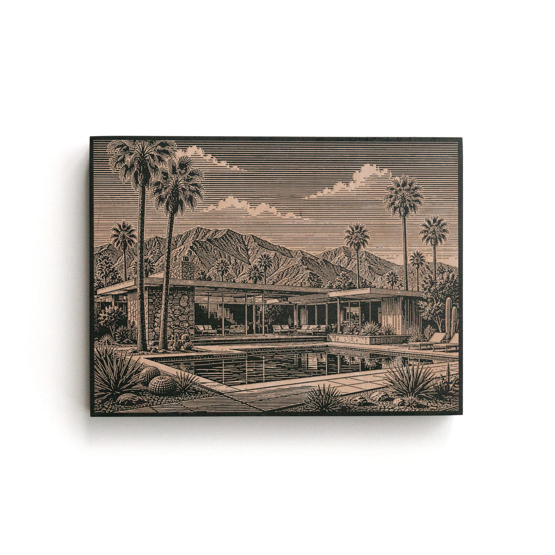 Palm Springs Mid Century Engraved Birch Art Panel