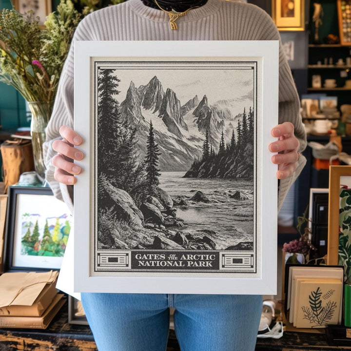 Gates of the Arctic National Park Lithograph Style Print - Vintage Alaska archival matte fine art print Brooks Range Alatna river Hiker Gift