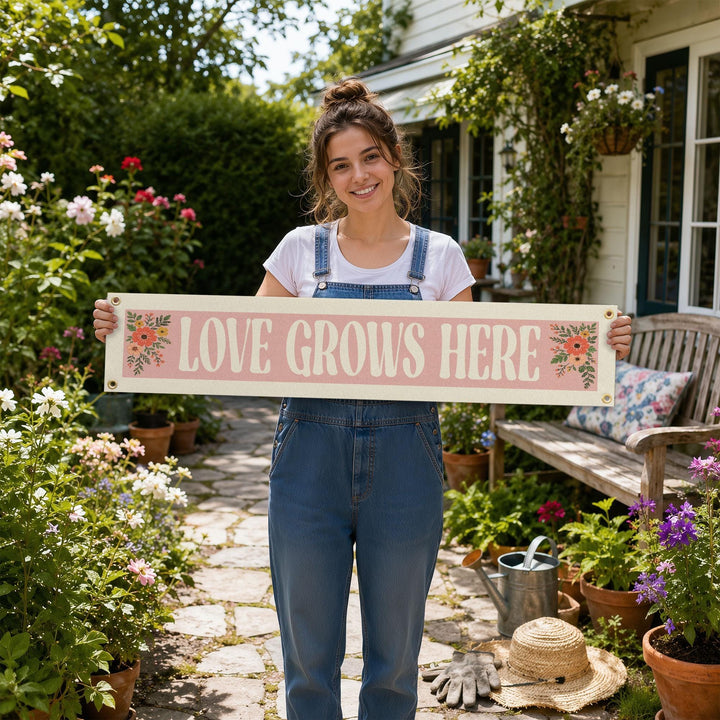Love Grows Here Felt Banner