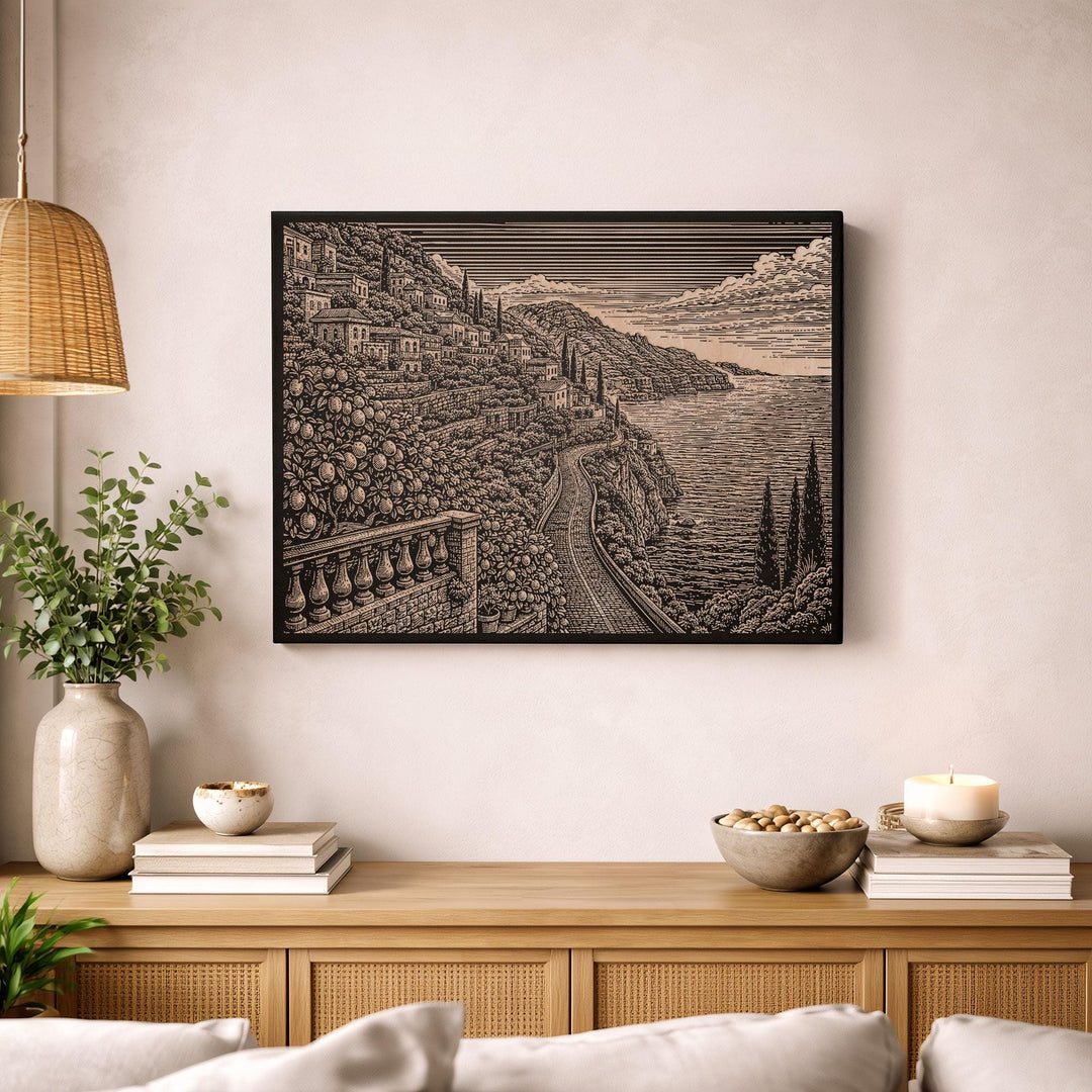 Amalfi Coast Italy Engraved Birch Art Panel