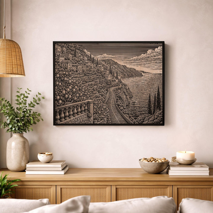 Amalfi Coast Italy Engraved Birch Art Panel