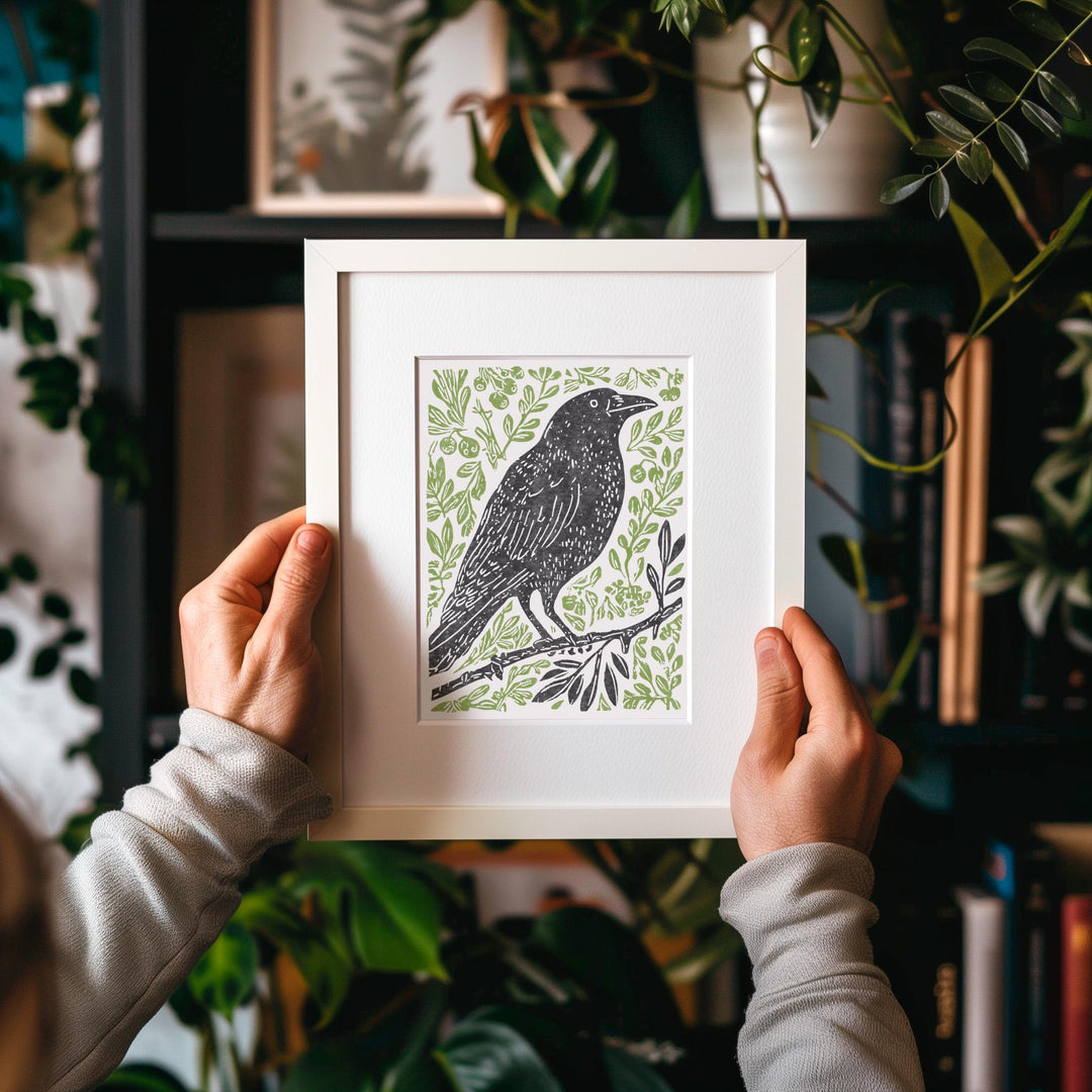 Crow Linocut Print