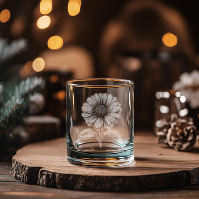 Aster Flower Glasses | Floral Themed Whiskey, Wine & Beer Glassware, Gardner Drinkware, September Birth Month Gift, Summer Botanical Gift