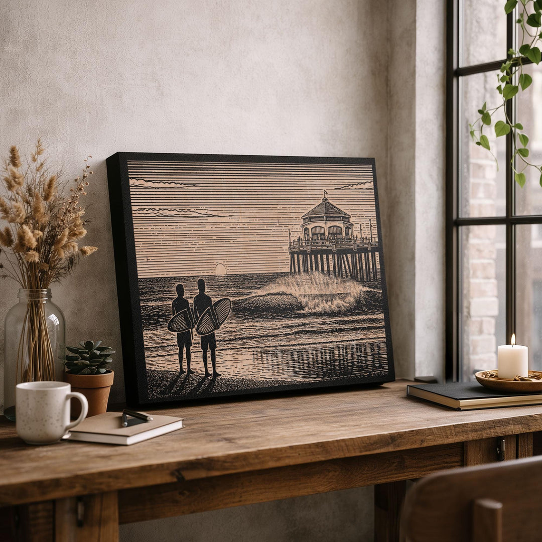 Huntington Beach California Engraved Illustration
